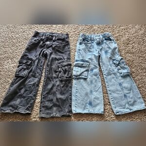 Old Navy Girl's Cargo Baggy Wide Leg Blue Black Denim Jeans Size 7